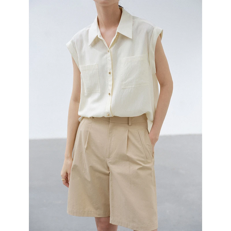 清仓 法式无袖衬衫女夏季薄款气质宽松休闲纯色上衣1829