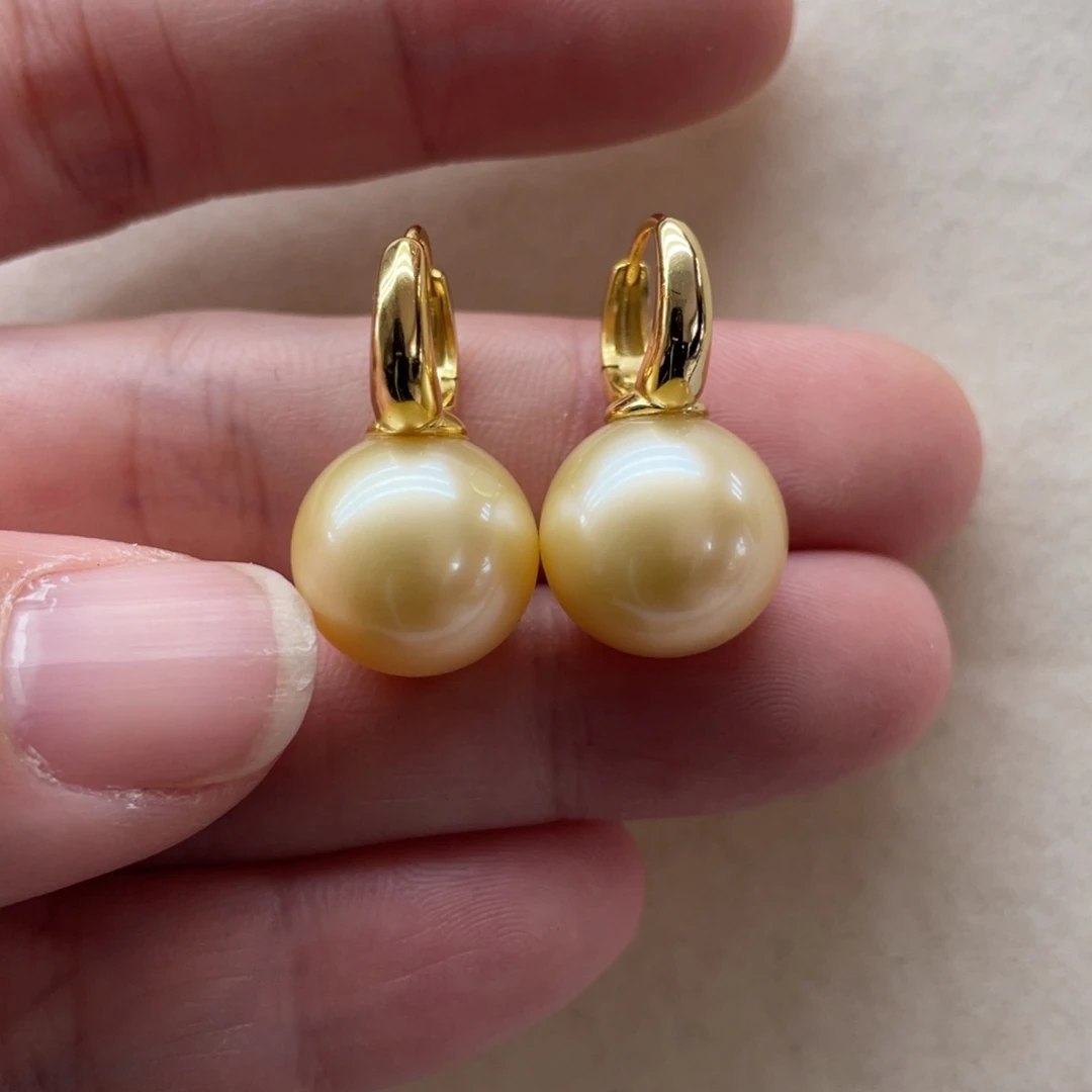 海水珍珠耳饰银S925镶嵌13-14mm