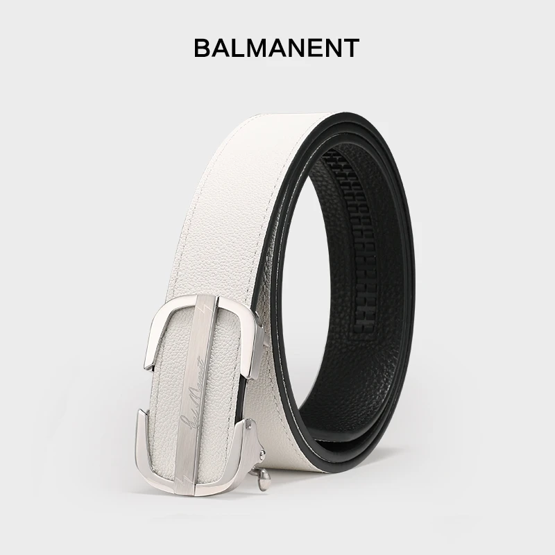 高档白色皮带男士真皮新款自动扣内扣式不锈钢裤带潮流奢侈品腰带