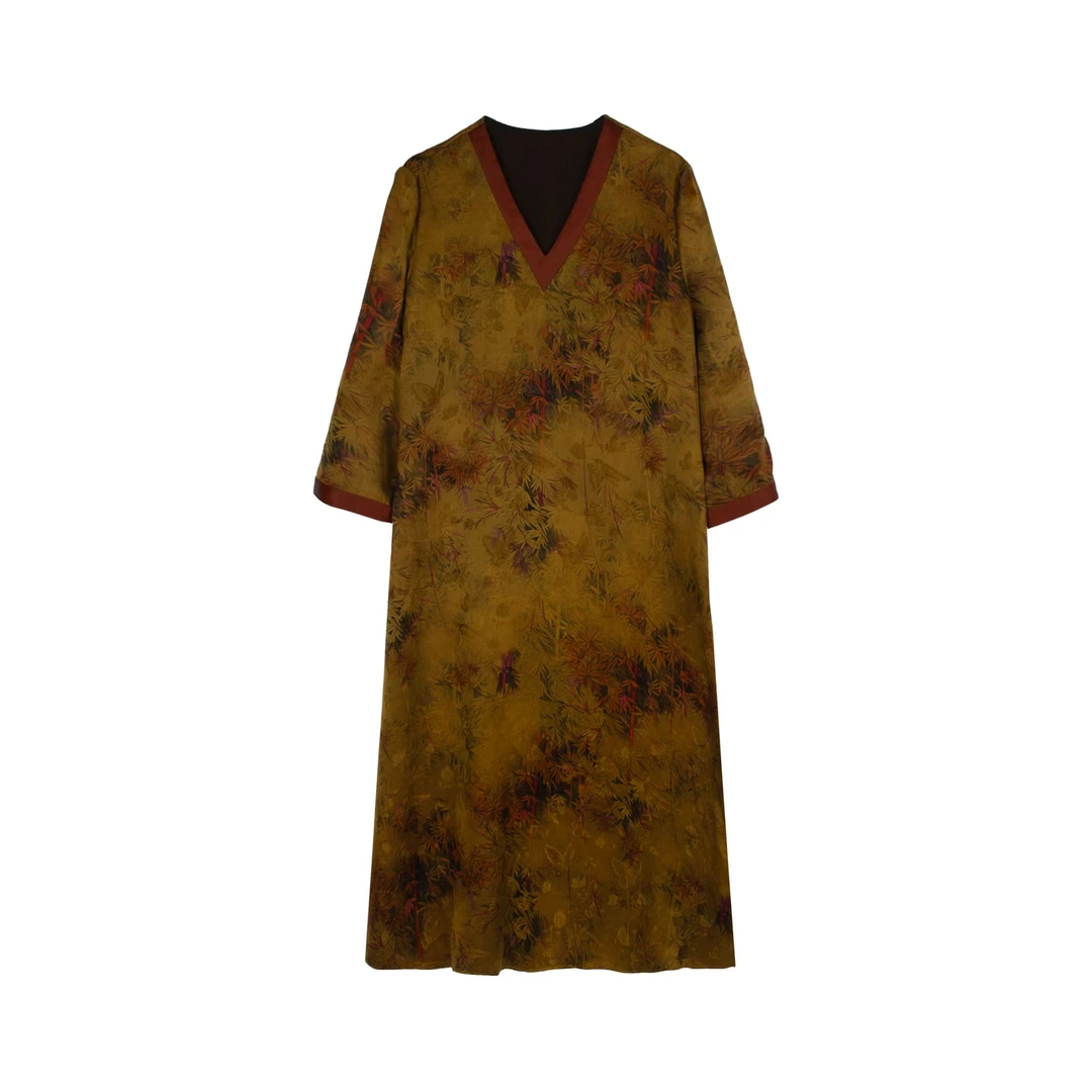 大码直筒显瘦香云纱气质复古印花连衣裙LYQ_S267