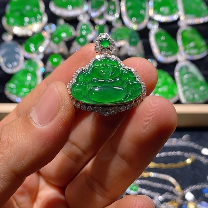 翡翠颈饰银S925镶嵌天然A货翡翠