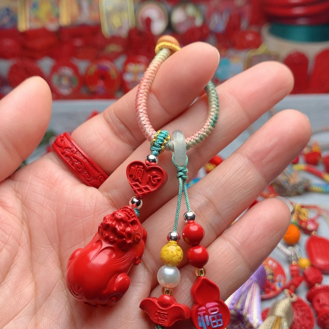 天然辰砂工艺品朱砂钥匙扣包包挂