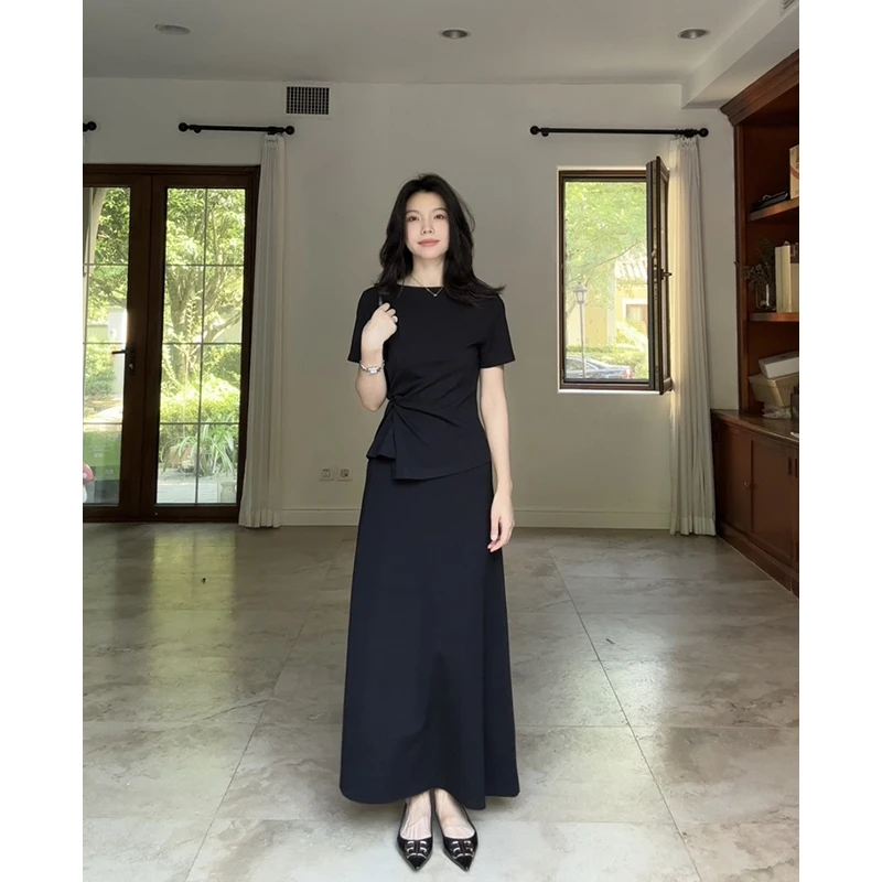 【Leo形象美学】郭九九呢通勤不规则扭结上衣高腰半身裙 G925A04484