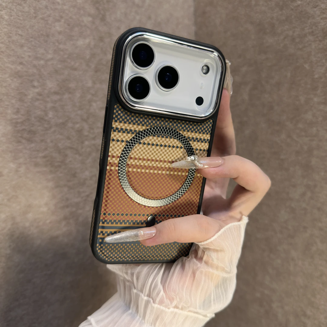 高颜值磁吸纤维纹适用苹果17promax手机壳iPhone16小众15/14/13女