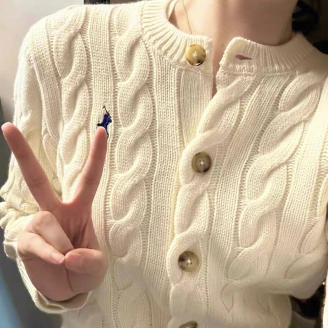 【R?L】女款麻花针织羊圆领小马毛衣2025秋冬新款百搭简约女长袖