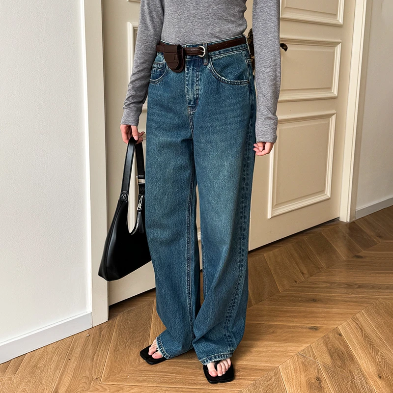 复古高端质感无弹阔腿牛仔裤宽松