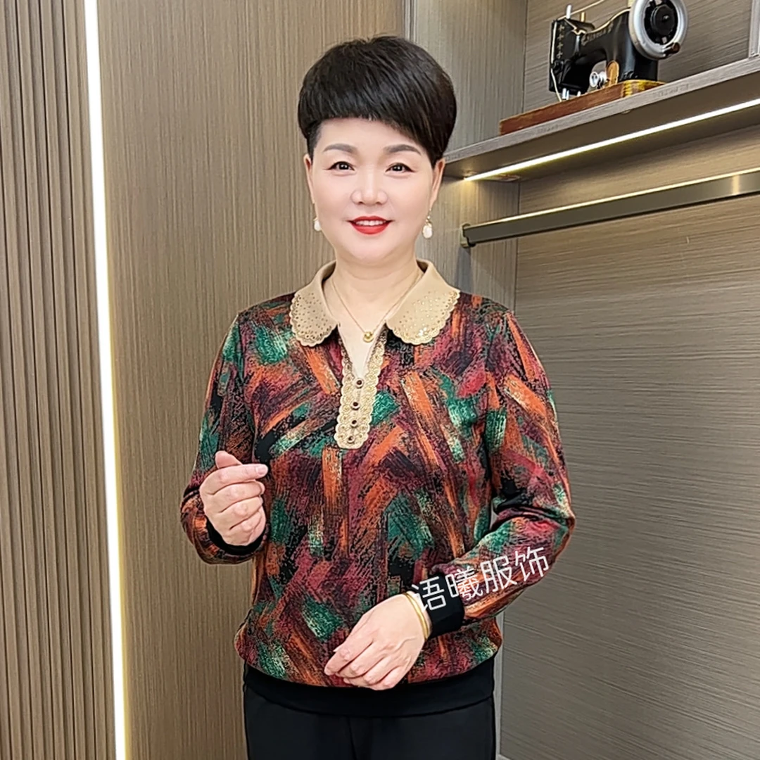 时尚宽松型薄款翻领中老年女装秋季长袖短款上衣F217