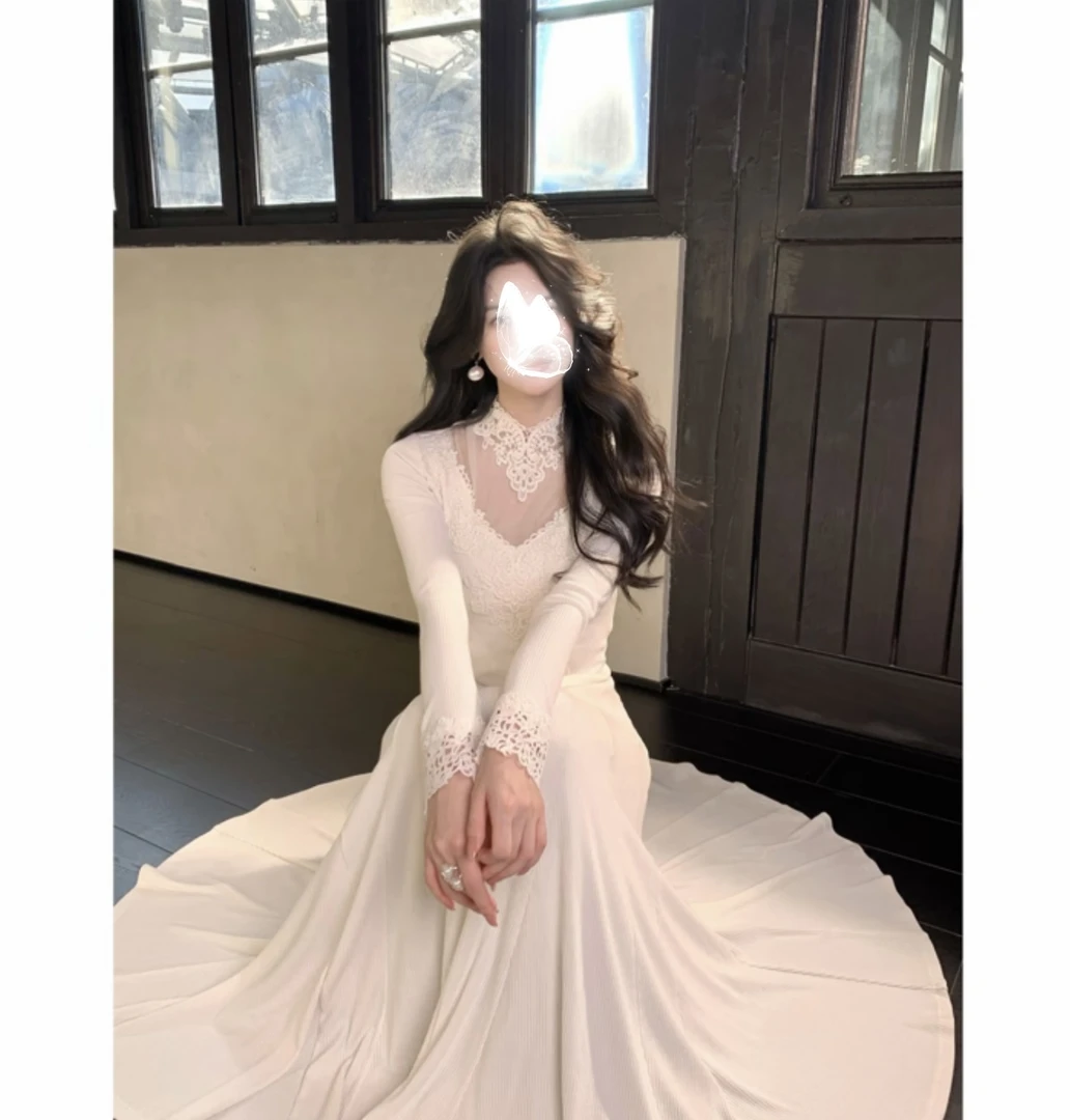 法式优雅蕾丝长袖连衣裙高级感温柔气质连衣裙