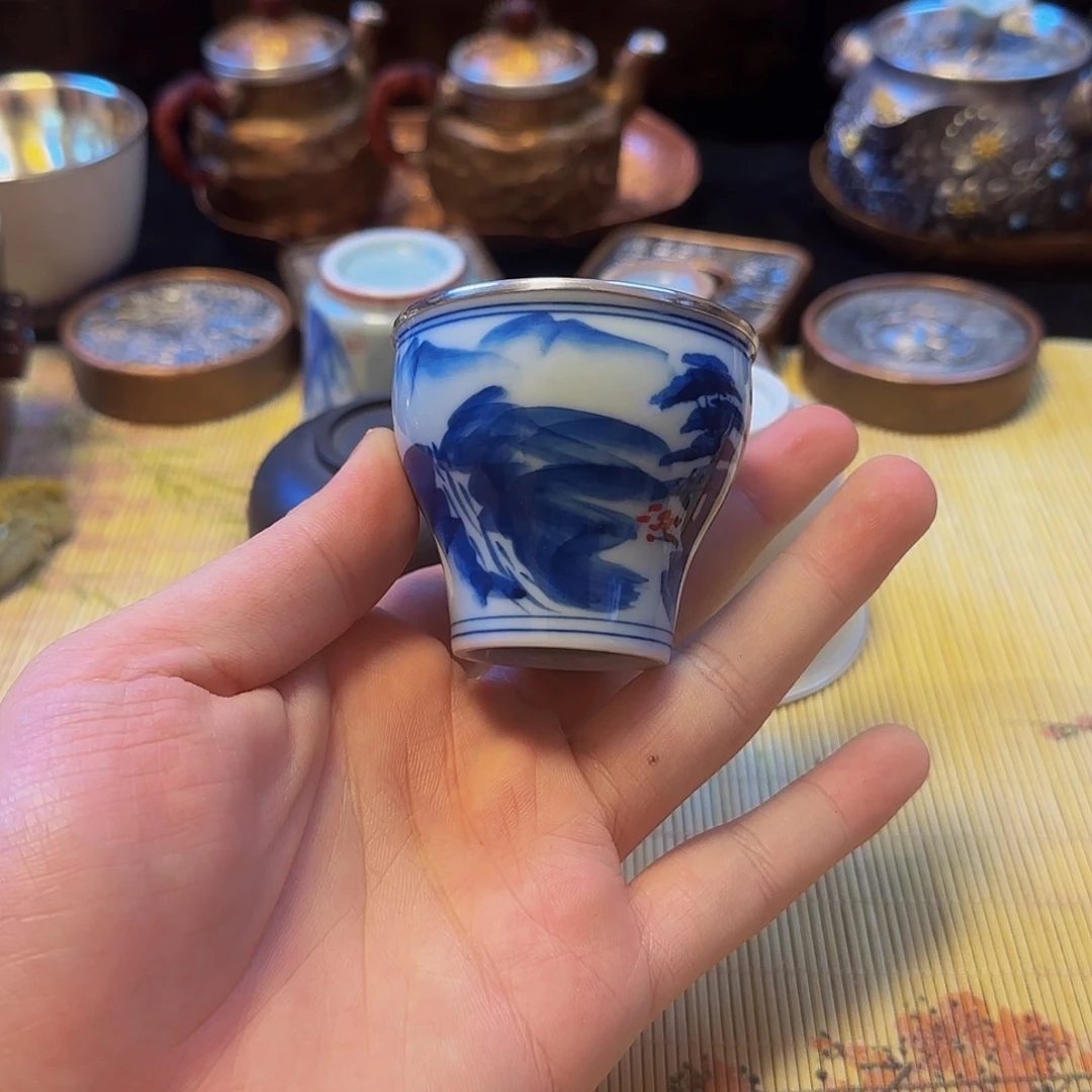 瓷包银杯子足银999