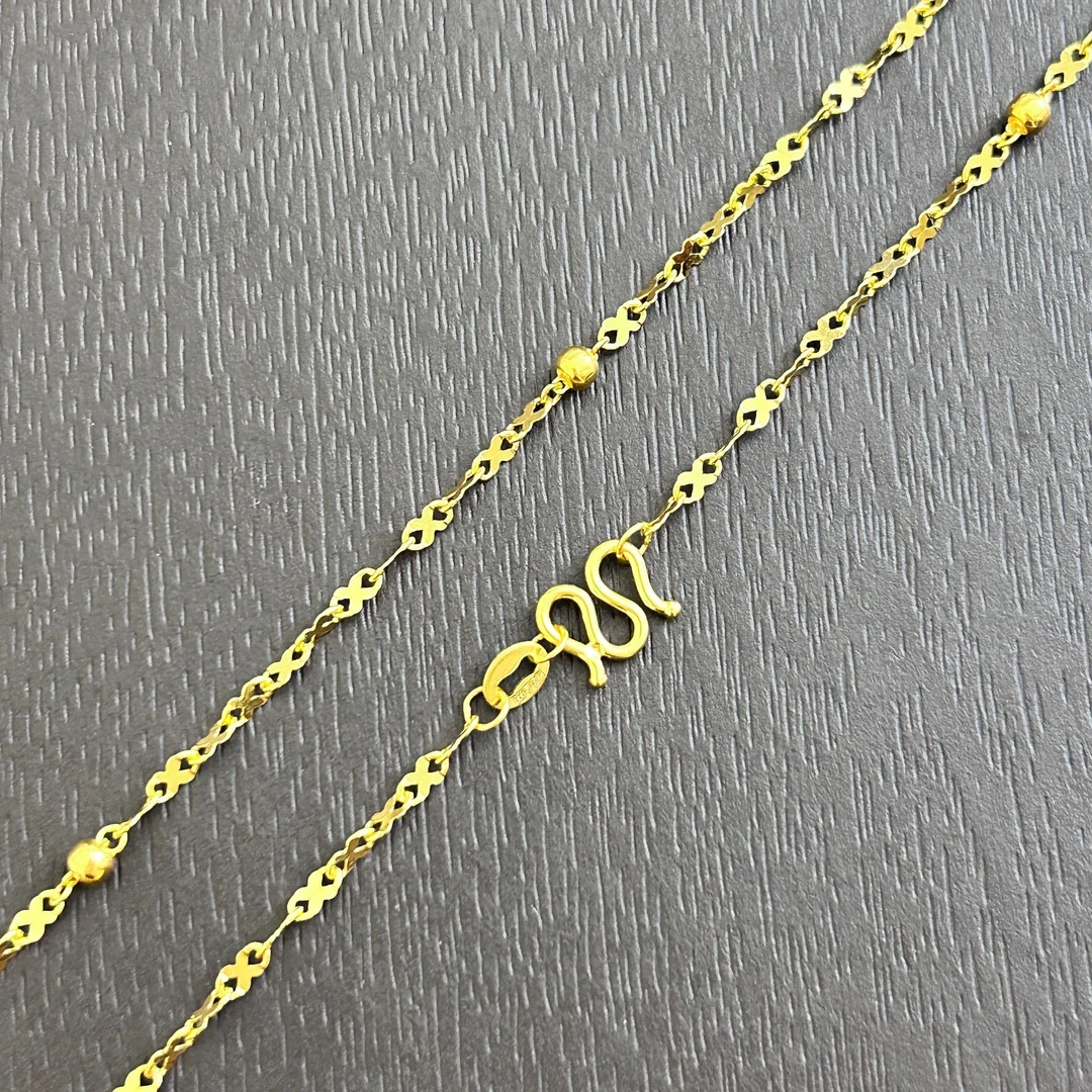 【店长专享】足金999 精工5G光珠间蝴蝶项链ZBHJX205