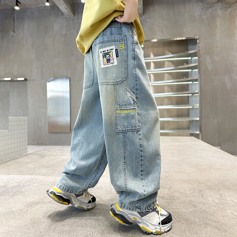 童装儿童春秋款痞帅韩版牛仔裤中大童男童拼接宽松工装风裤子洋气
