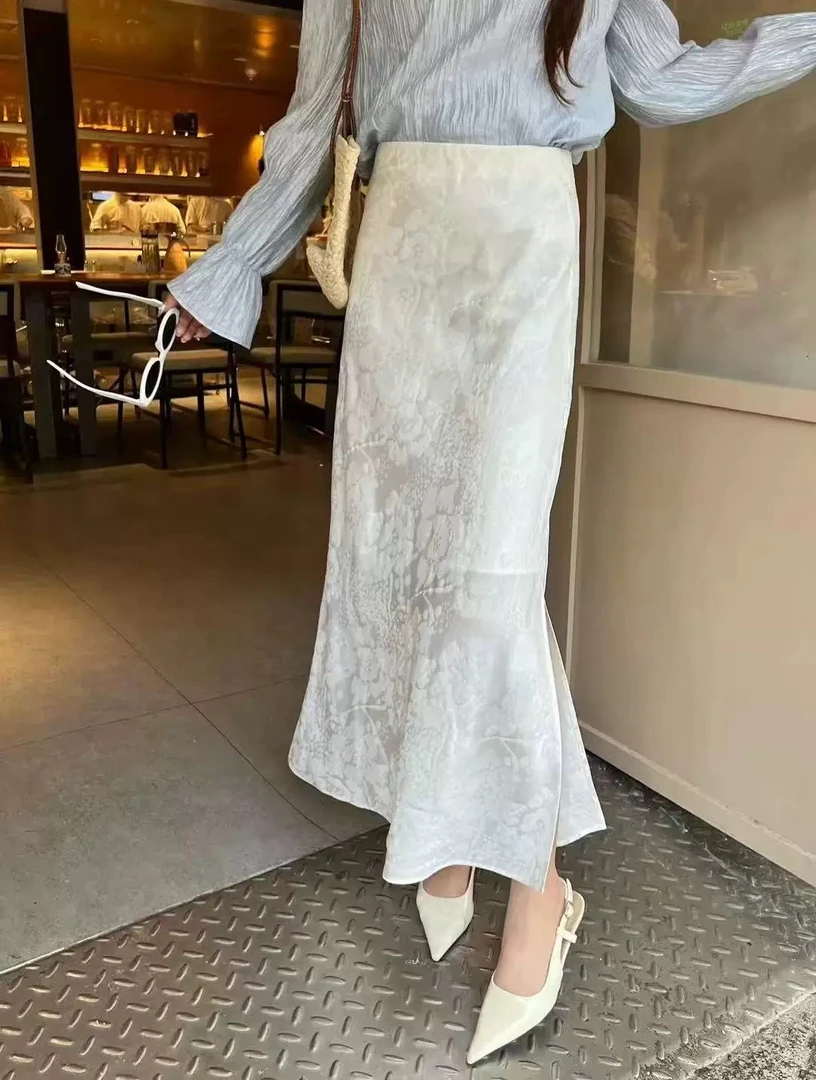 【南油颖颖】25夏季新款高腰醋酸冠乐皱新中式鱼尾半身裙女269699