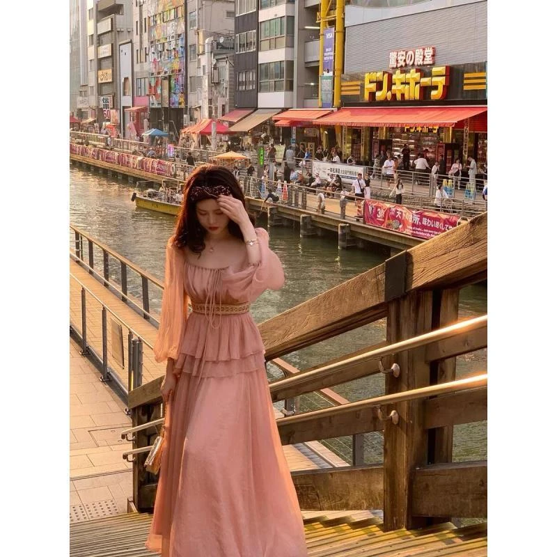 温柔风穿搭高级感气质套装粉色收腰长袖衬衫仙女秋季半身裙两件套