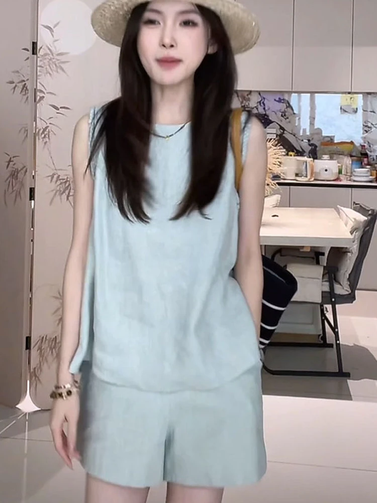 夏季穿搭一整套法式气质高端精致无袖背心短裤女两件套装2025新款