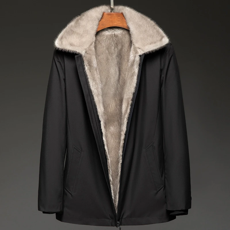 1920断码清仓派克服整张进口灰水貂内胆皮草中老年爸爸装尼克服w