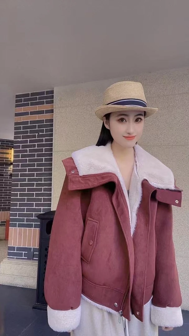 人造皮草 冬季新款外套小香风外套韩版加绒加厚网红洋气拉链款