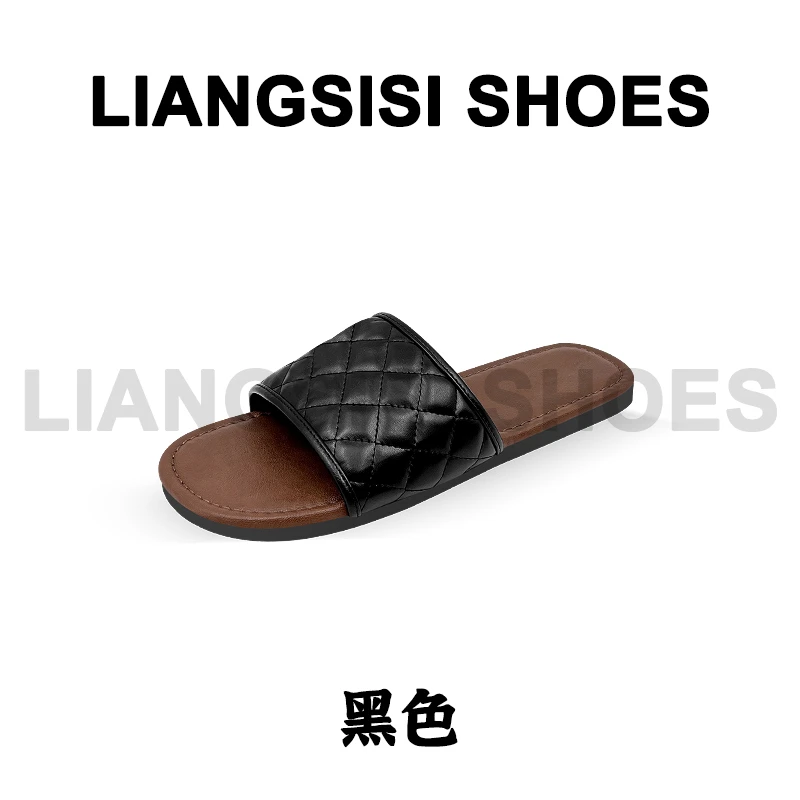 梁思思SHOES2025夏季新款仙女风菱格拼色一字拖-P507