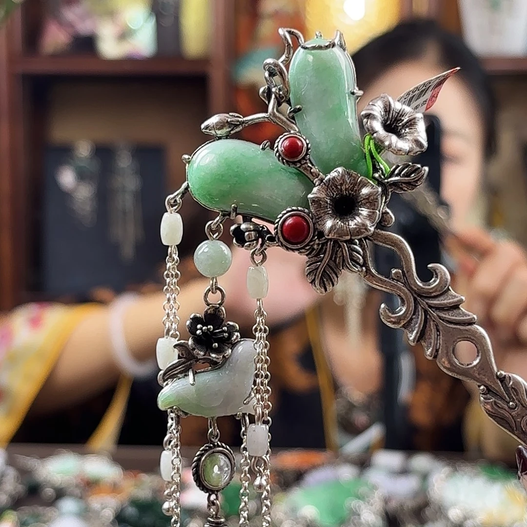 翡翠银S925镶嵌挂件