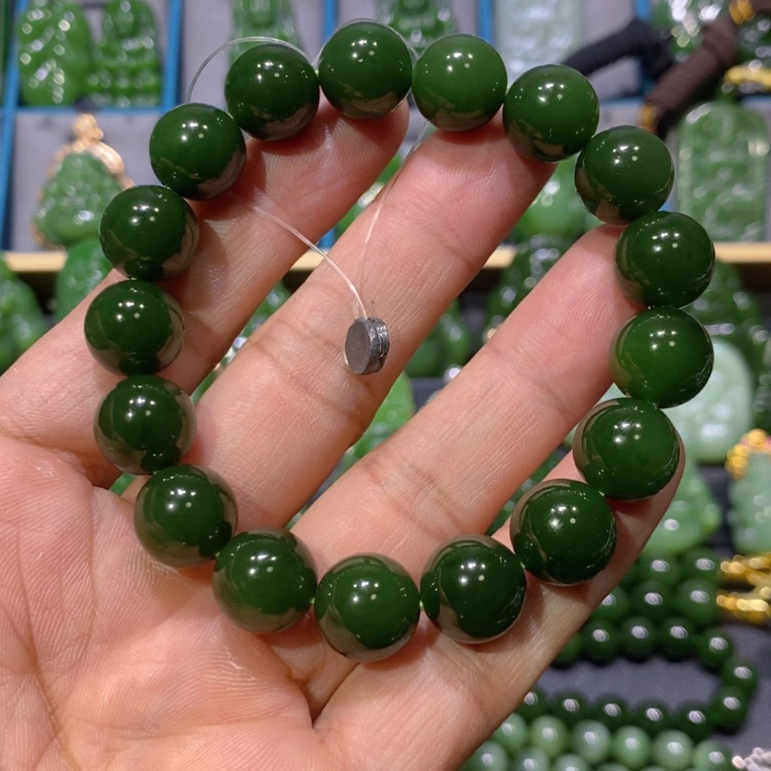 【闪购商品】和田玉吊坠(不含链)未镶嵌俄七菠菜绿手串 12