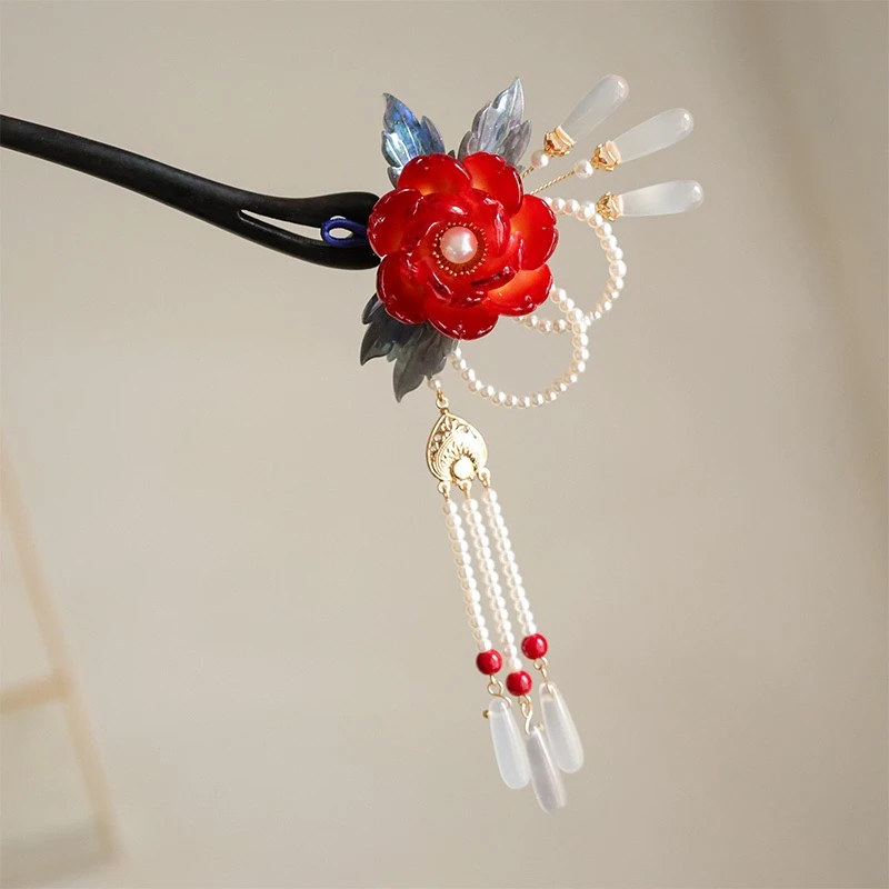 【浮生】国风古典国色天香红色气质盘发簪