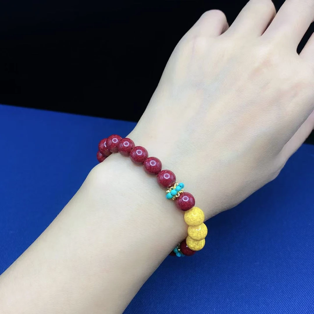 含辰砂工艺品米珠朱砂黄色珠珠手链