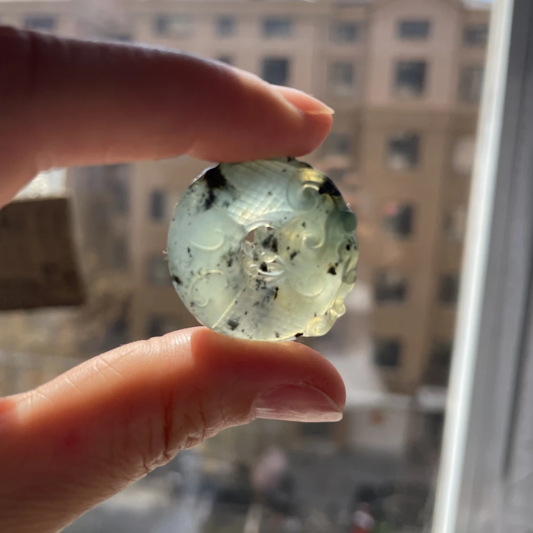 石雕刻手工干净单圈冰透通透拼色灰月光
