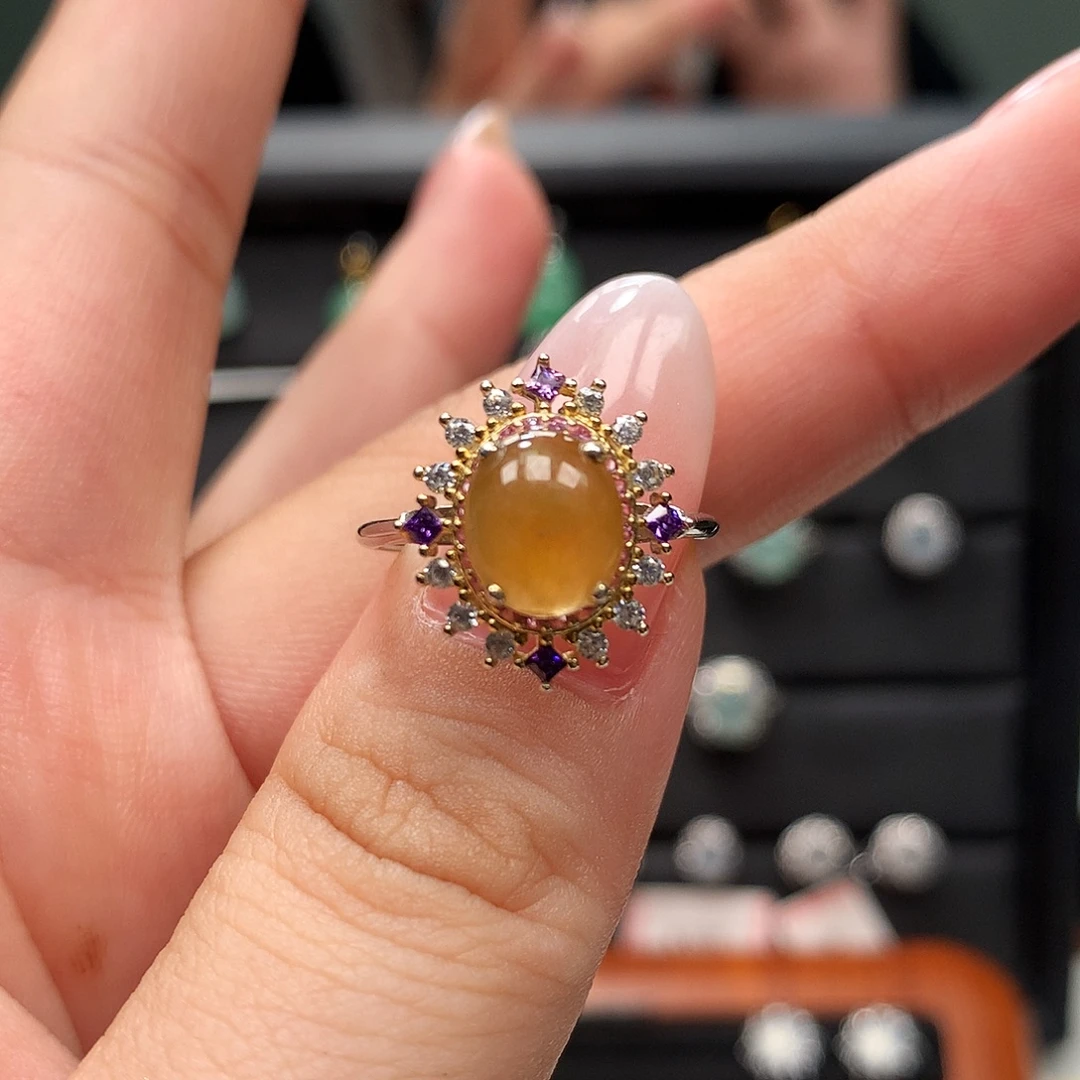 翡翠银S925镶嵌颈饰戒指