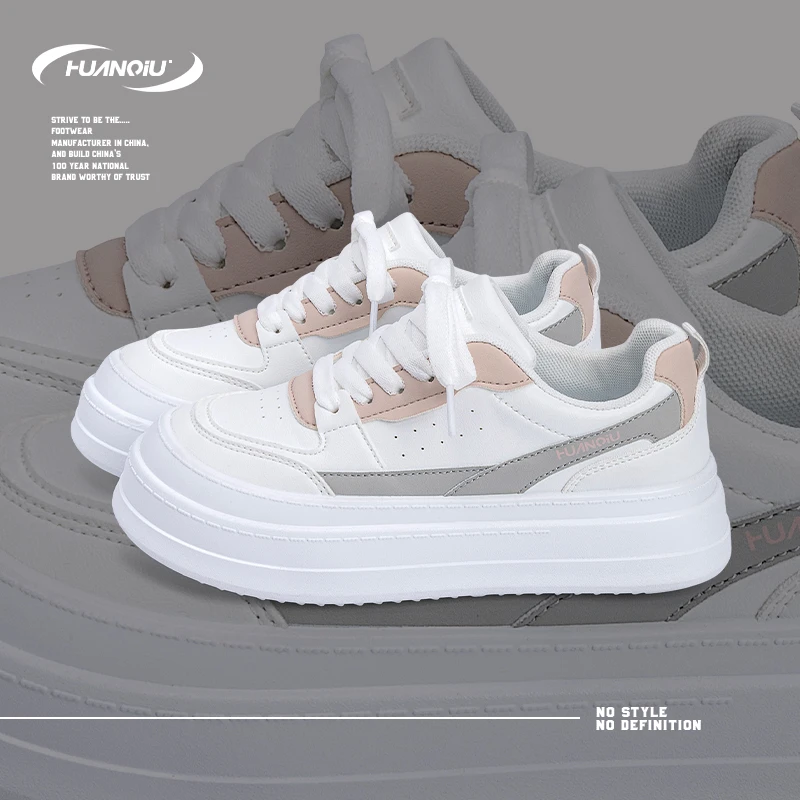 HUANQIU/环球厚底小白鞋女2025新款夏季透气增高百搭时尚学生女鞋