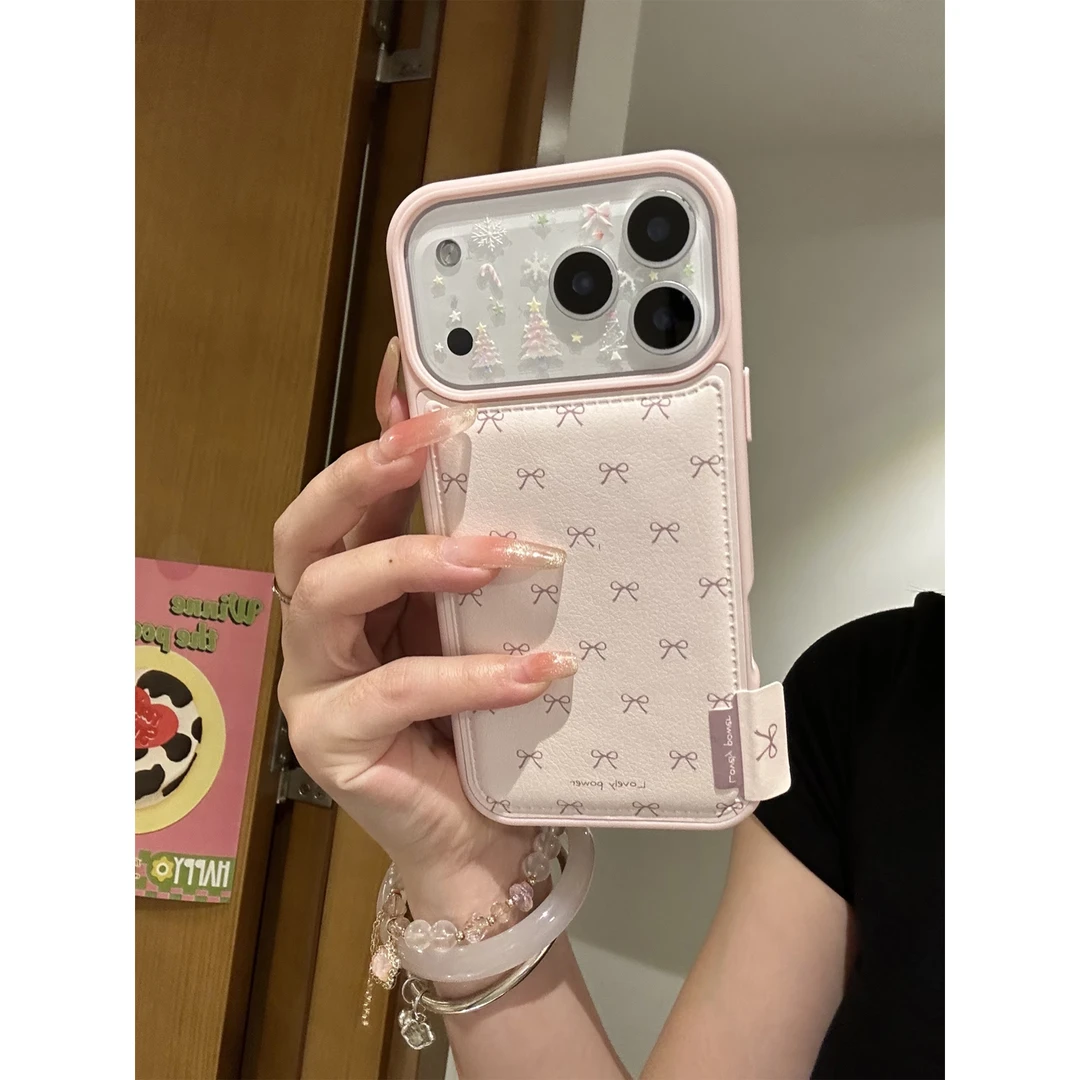 BANCA粉色蝴蝶结标签适用苹果17/16promax皮纹气囊手机壳15/14/13