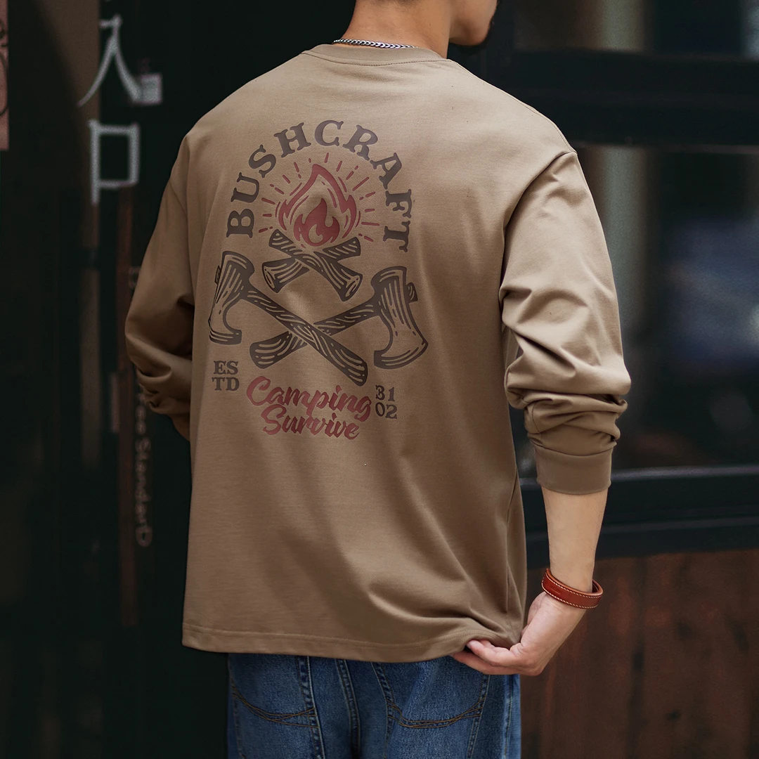 U&PURA美式305g重磅长袖t恤男2025秋季新款宽松纯棉上衣春秋内