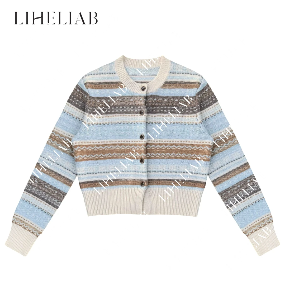 宝儿家 / 暖暖 秋冬圆领显瘦百搭撞色长袖针织开衫