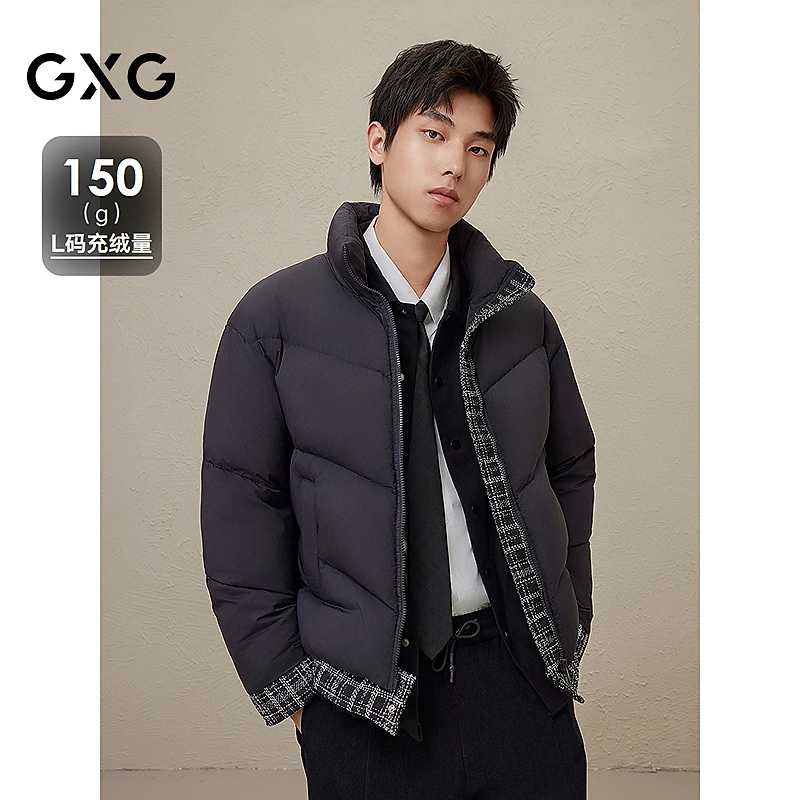 2024年冬季GXG男士格纹立领短款羽绒服男外套鸭绒#G24DY24085