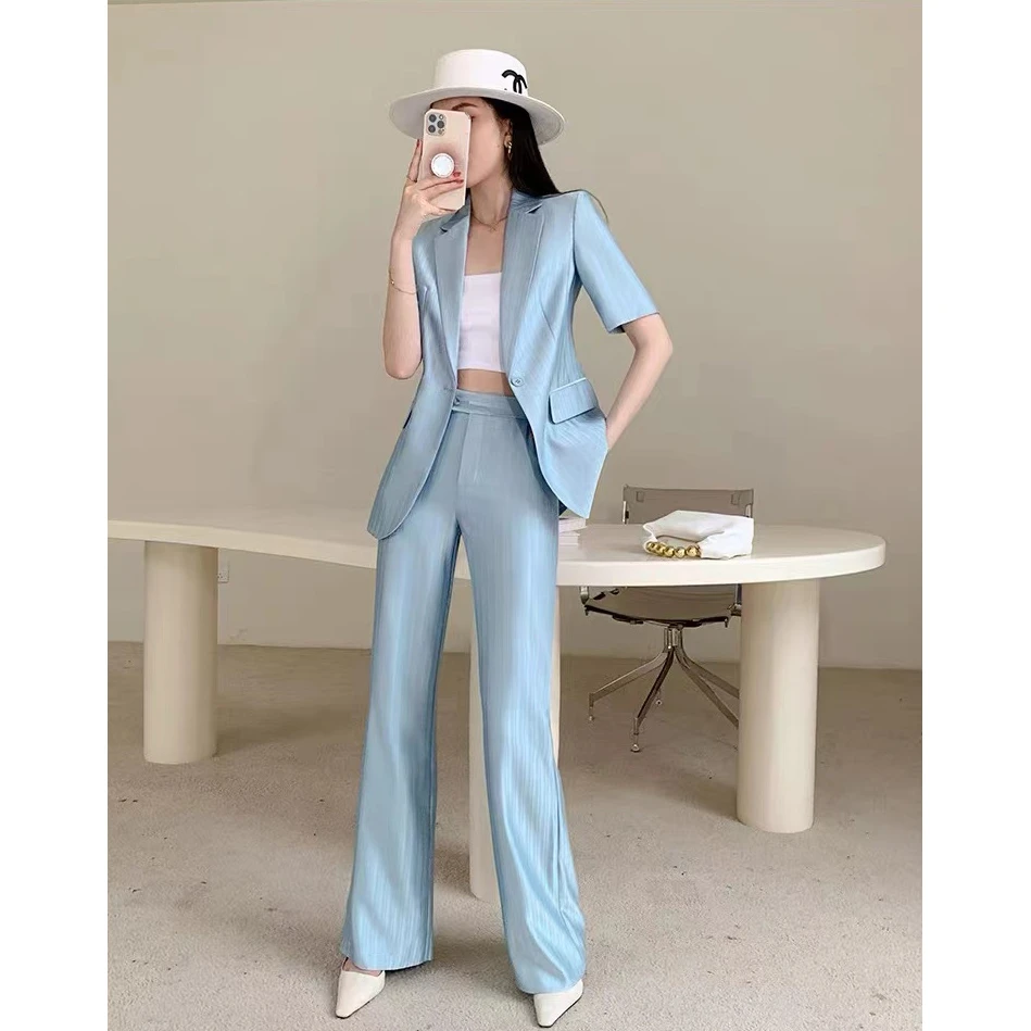 194高级感西装套装女夏季薄款2025时尚气质女神职业条纹西服夏