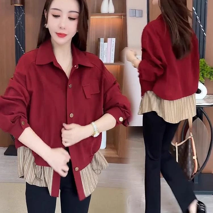 设计感假两件拼接牛仔短外套女2025秋季新款超好看时尚减龄夹克衫