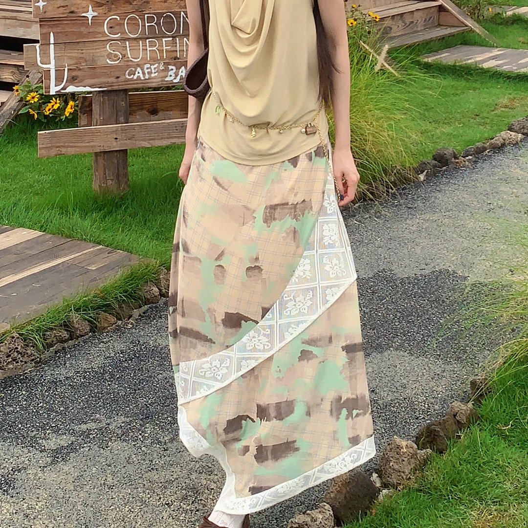 【赵小小&夏威夷晚风】夏季印花不规则设计感中长款半身裙28029