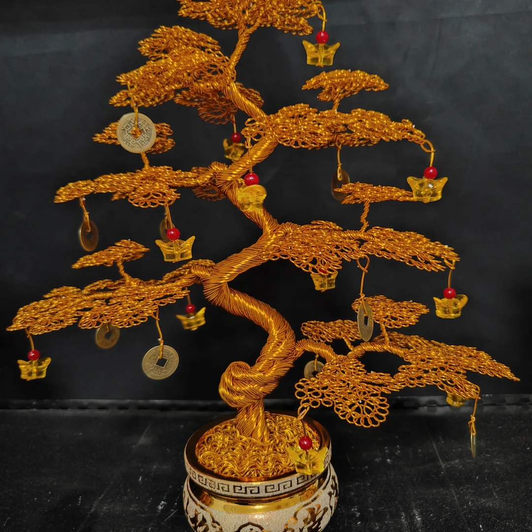 加粗加硬手工艺发财树高35厘米室内中式书房客厅酒柜摆件