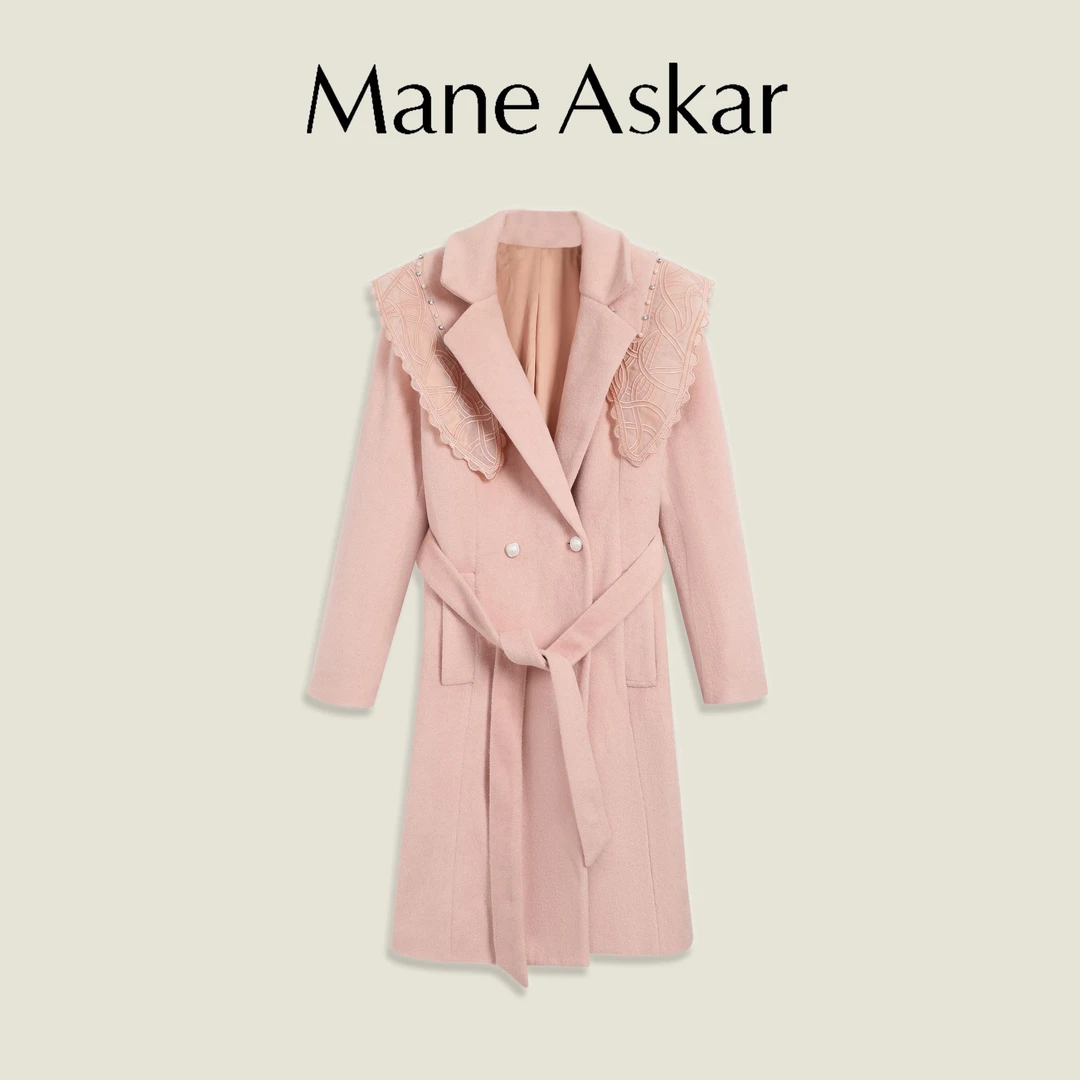 【丫头baby专属】秋冬新款高端重工刺绣双排扣粉色大衣外套OK7171