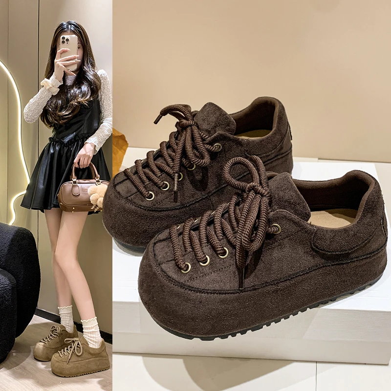 卡皮巴拉勃肯鞋女2025秋季新款百搭圆头平底系带娃娃头德训丑萌鞋