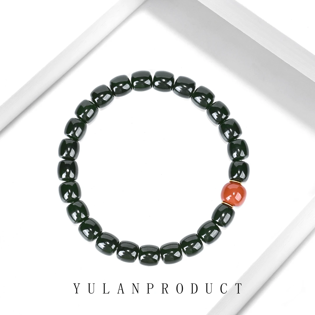 钰澜文玩碧玉直切手串8mm左右+南红老型隔珠搭配款-精工百搭