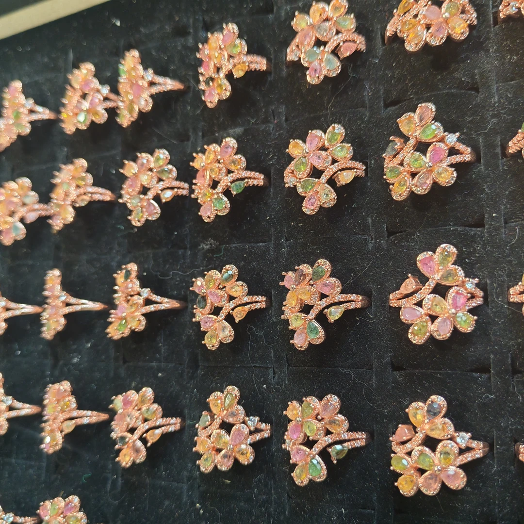 大花精美可调节碧玺戒指