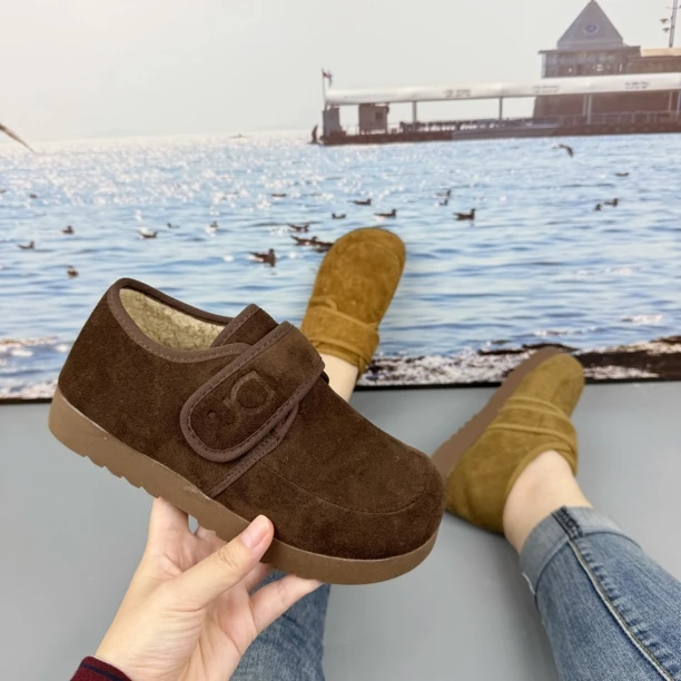 9611冬季新款加绒保暖休闲厚底舒适百搭魔术贴勃肯鞋软底