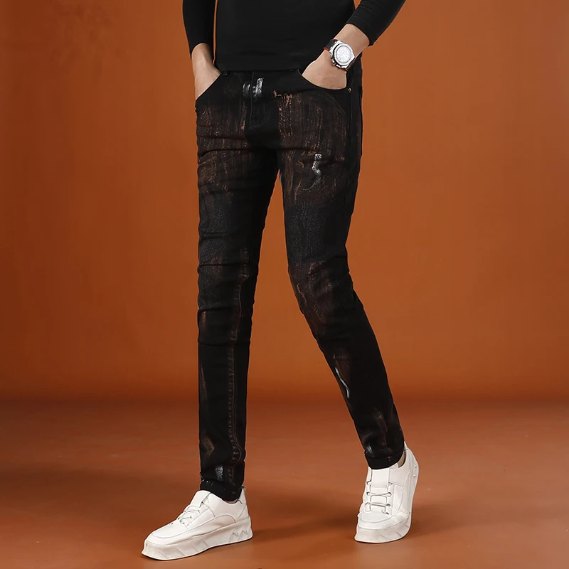 男士黑色牛仔裤男款秋冬款爆款2025新款修身小脚弹力痞帅潮男裤子