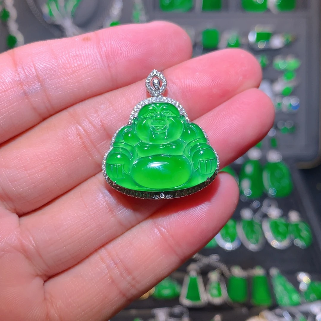 翡翠18K金镶嵌吊坠(不含链)天然翡翠