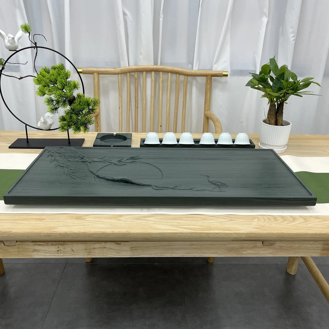 云中鹤柳天然石头茶盘立体浮雕排水式茶盘桌面专用盘石茶台手工