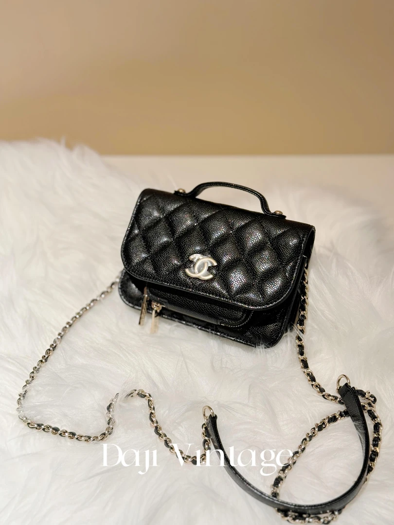 99新 Chanel/香奈儿 大吉中古/Chanel香奈儿黑金邮差手提斜挎包