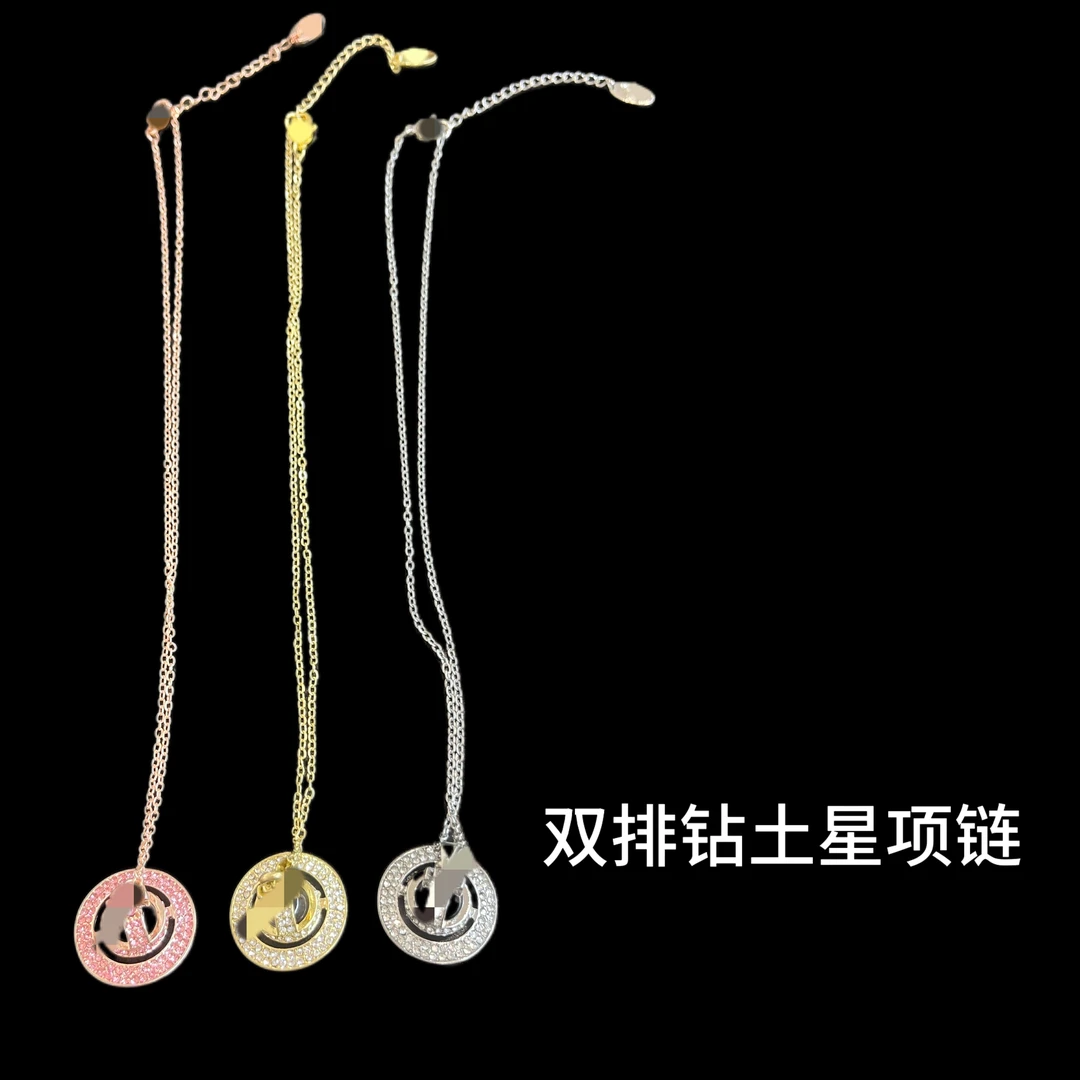 钛钢项链 双排钻中号土星项链