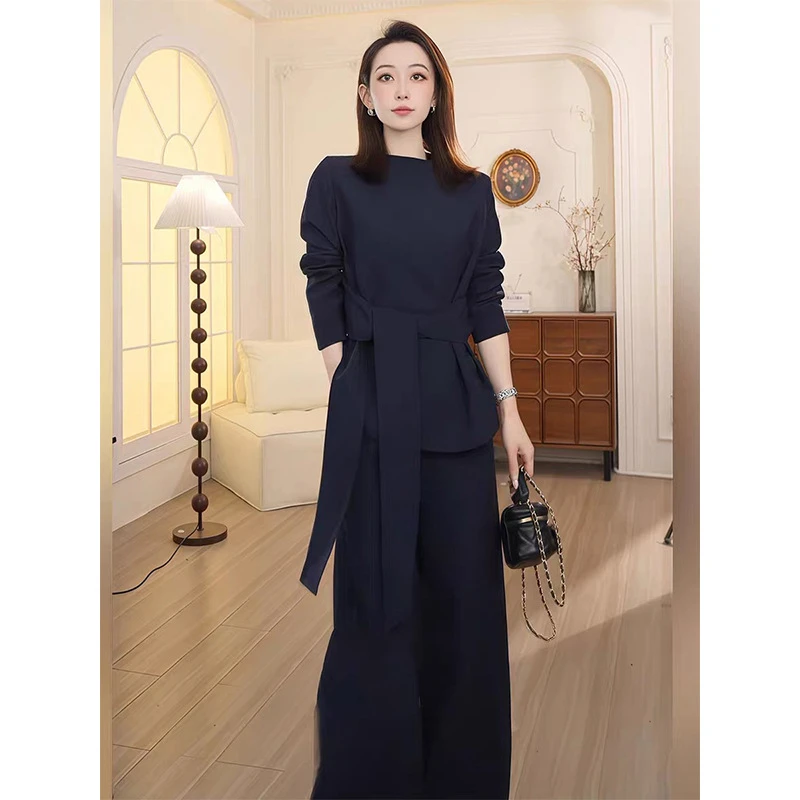 大码女装秋季新款洋气时尚气质收腰套装胖mm上衣长裤两件套25153