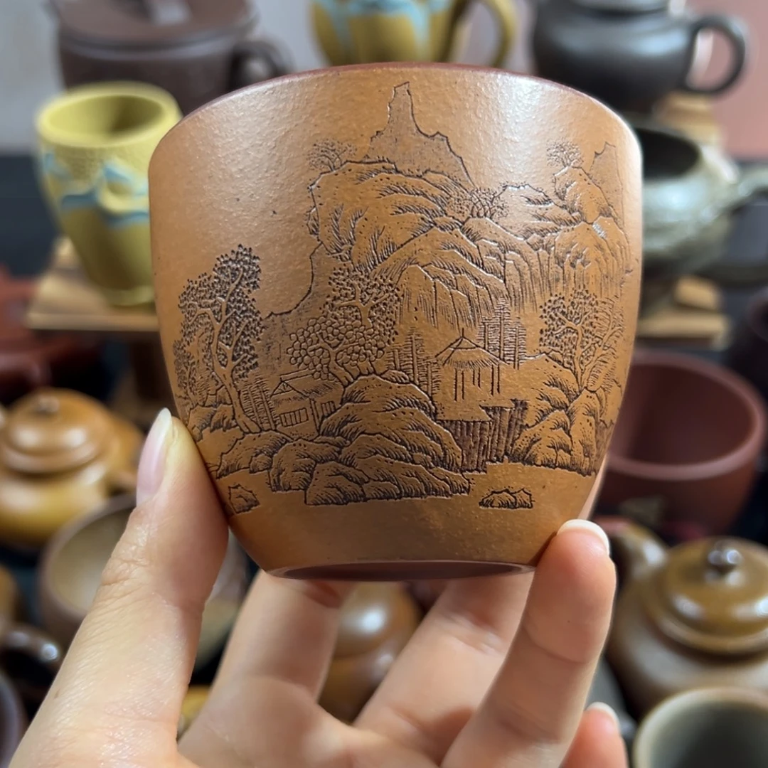 紫砂茶杯山水主人杯