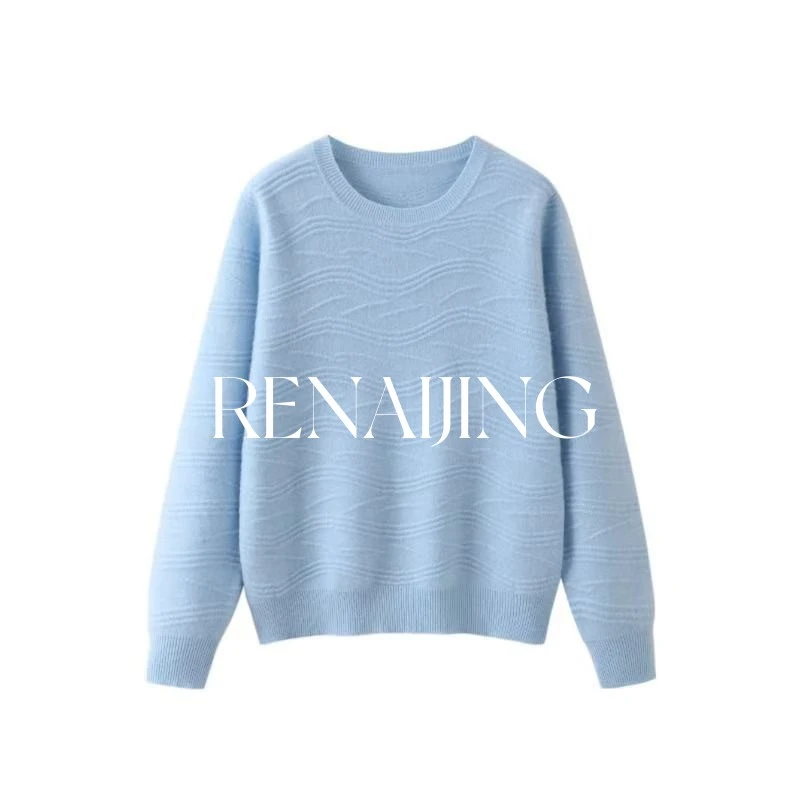 RENAIJING【外单-炊烟袅袅】超紧密度纯山羊绒线条针织打底羊绒衫女