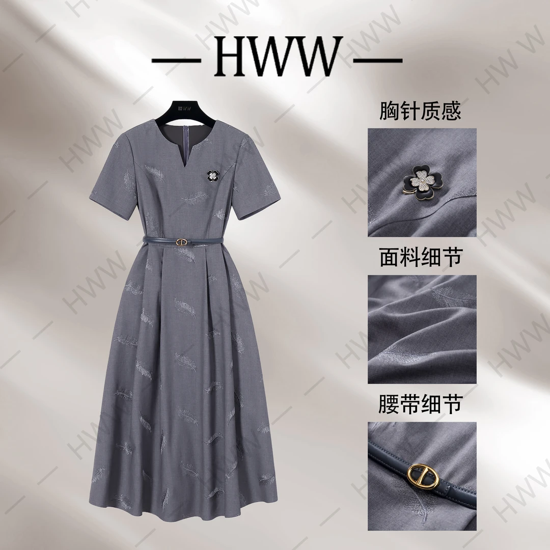 【赫尔温】设计款烟雨灰时尚收腰显瘦连衣裙DHZZR50206